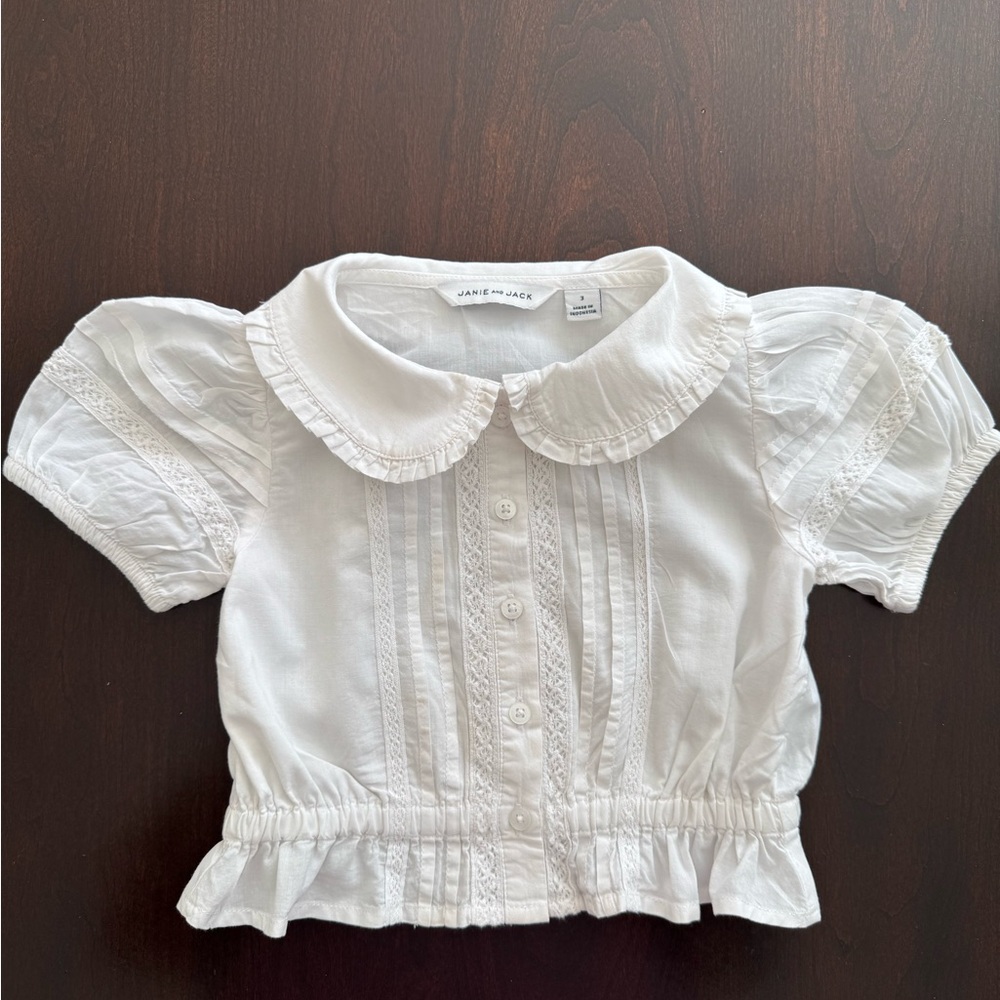 Janie and Jack White Ruffled Collar Cotton Girls Blouse